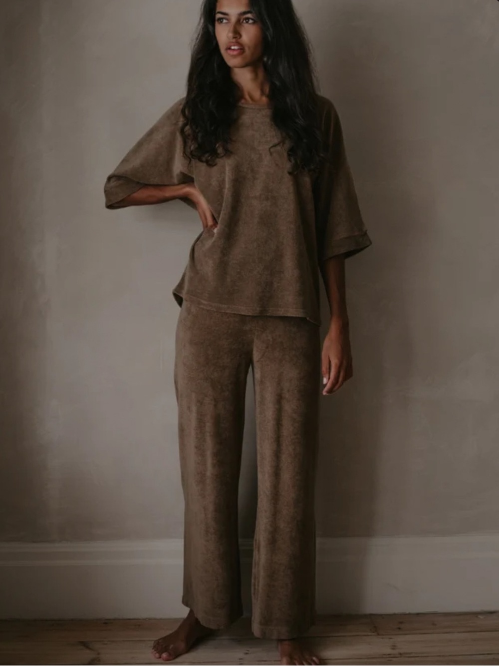 The Simple Folk Wide Leg Organic Cotton Terry Pants in Walnut Size 6